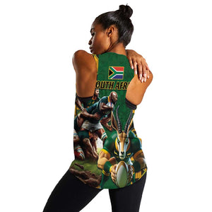 South Africa Rugby Women Racerback Tank - Springbok Mascot, Players Fighting for Victory