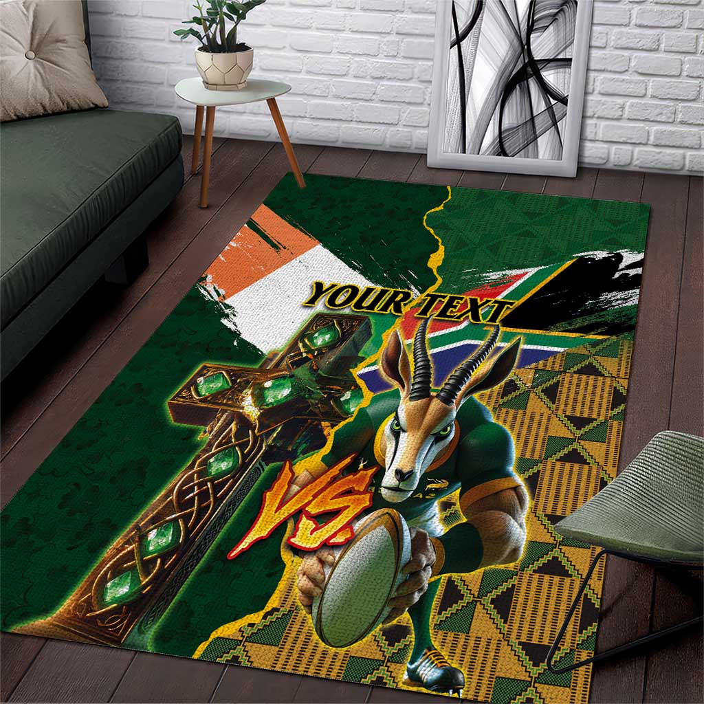 Personalized South Africa Versus Ireland Rugby Area Rug - Springbok Mascot, Celtic Cross Design