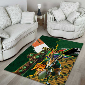 Personalized South Africa Versus Ireland Rugby Area Rug - Springbok Mascot, Celtic Cross Design