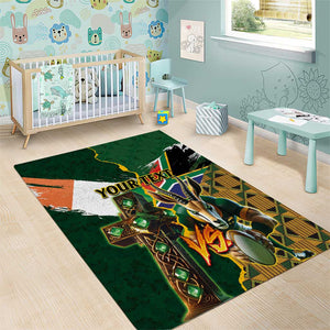 Personalized South Africa Versus Ireland Rugby Area Rug - Springbok Mascot, Celtic Cross Design