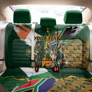 Personalized South Africa Versus Ireland Rugby Back Car Seat Cover - Springbok Mascot, Celtic Cross Design