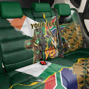 Personalized South Africa Versus Ireland Rugby Back Car Seat Cover - Springbok Mascot, Celtic Cross Design