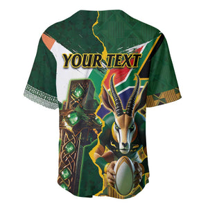 Personalized South Africa Versus Ireland Rugby Baseball Jersey - Springbok Mascot, Celtic Cross Design