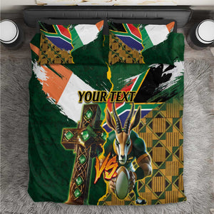 Personalized South Africa Versus Ireland Rugby Bedding Set - Springbok Mascot, Celtic Cross Design