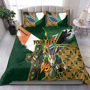 Personalized South Africa Versus Ireland Rugby Bedding Set - Springbok Mascot, Celtic Cross Design