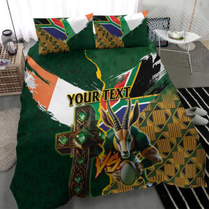 Personalized South Africa Versus Ireland Rugby Bedding Set - Springbok Mascot, Celtic Cross Design