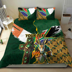 Personalized South Africa Versus Ireland Rugby Bedding Set - Springbok Mascot, Celtic Cross Design