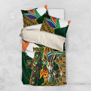 Personalized South Africa Versus Ireland Rugby Bedding Set - Springbok Mascot, Celtic Cross Design