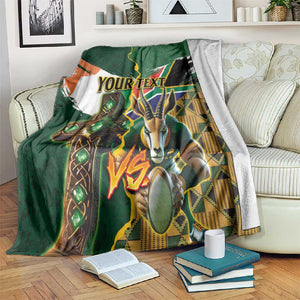 Personalized South Africa Versus Ireland Rugby Blanket - Springbok Mascot, Celtic Cross Design