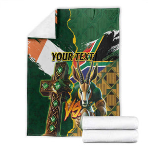 Personalized South Africa Versus Ireland Rugby Blanket - Springbok Mascot, Celtic Cross Design