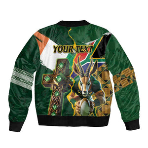 Personalized South Africa Versus Ireland Rugby Bomber Jacket - Springbok Mascot, Celtic Cross Design