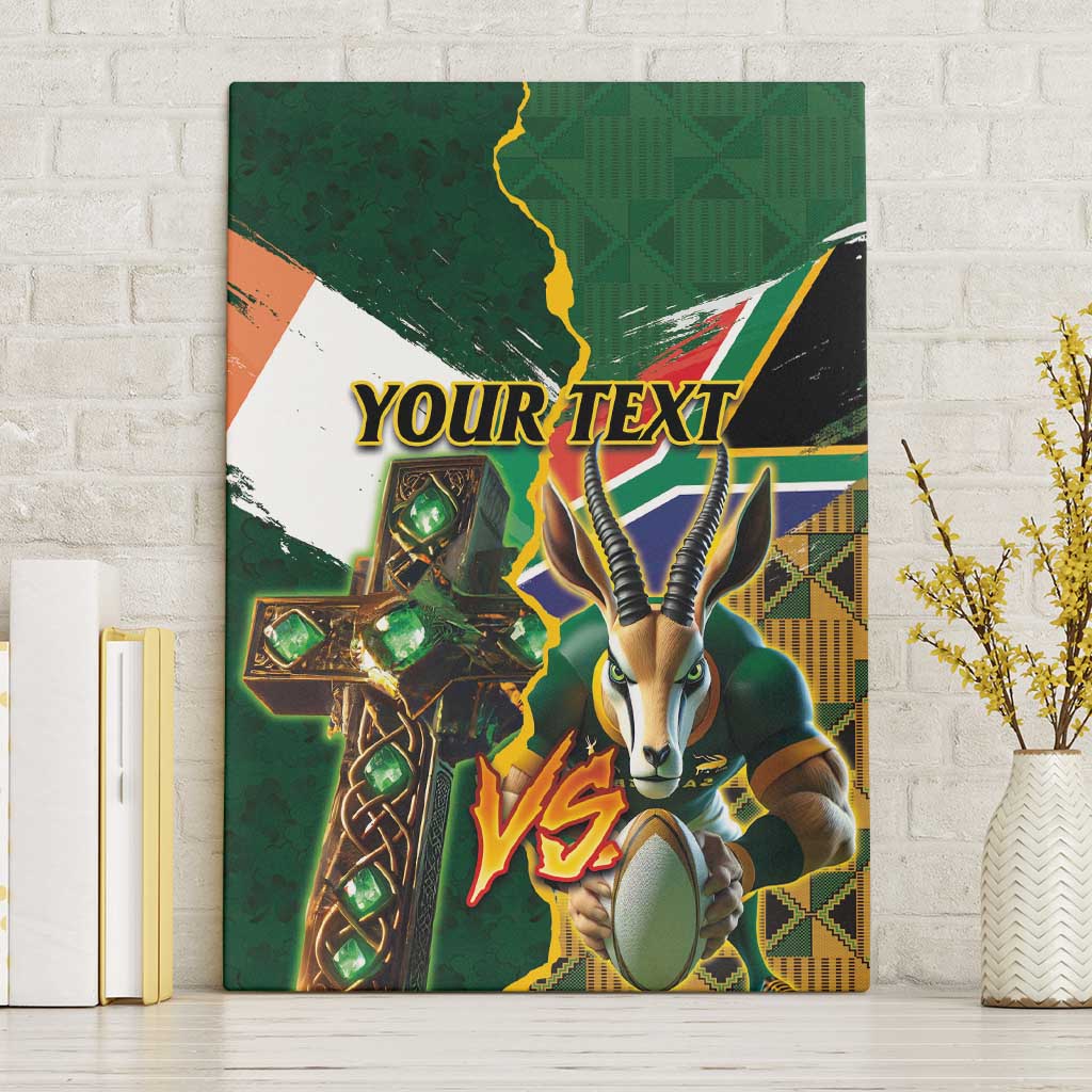 Personalized South Africa Versus Ireland Rugby Canvas Wall Art - Springbok Mascot, Celtic Cross Design