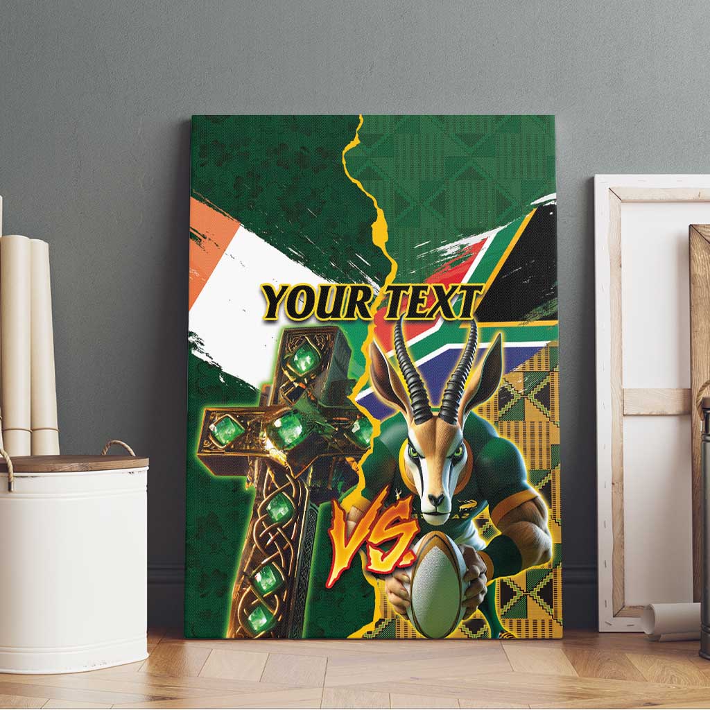 Personalized South Africa Versus Ireland Rugby Canvas Wall Art - Springbok Mascot, Celtic Cross Design