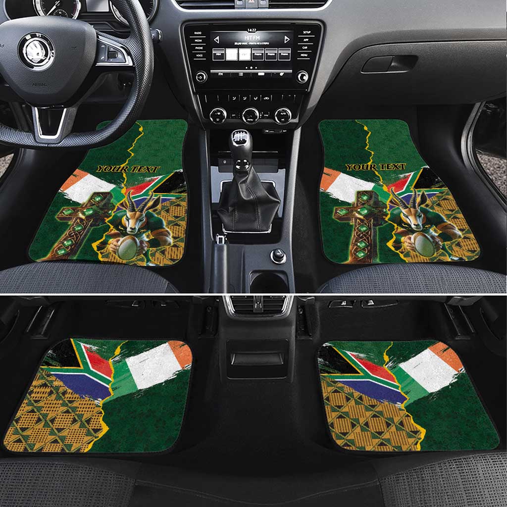 Personalized South Africa Versus Ireland Rugby Car Mats - Springbok Mascot, Celtic Cross Design