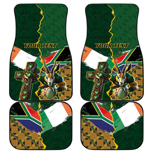 Personalized South Africa Versus Ireland Rugby Car Mats - Springbok Mascot, Celtic Cross Design