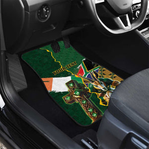 Personalized South Africa Versus Ireland Rugby Car Mats - Springbok Mascot, Celtic Cross Design