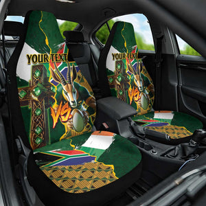 Personalized South Africa Versus Ireland Rugby Car Seat Cover - Springbok Mascot, Celtic Cross Design