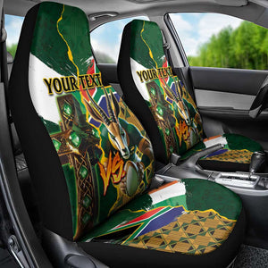 Personalized South Africa Versus Ireland Rugby Car Seat Cover - Springbok Mascot, Celtic Cross Design