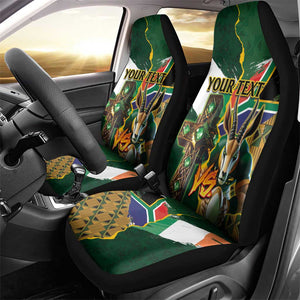 Personalized South Africa Versus Ireland Rugby Car Seat Cover - Springbok Mascot, Celtic Cross Design