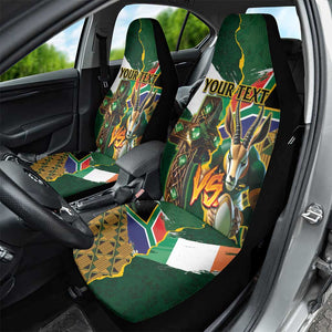 Personalized South Africa Versus Ireland Rugby Car Seat Cover - Springbok Mascot, Celtic Cross Design