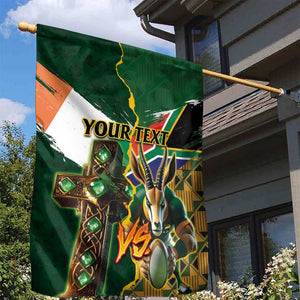 Personalized South Africa Versus Ireland Rugby Garden Flag - Springbok Mascot, Celtic Cross Design