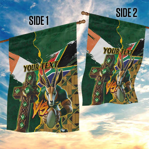 Personalized South Africa Versus Ireland Rugby Garden Flag - Springbok Mascot, Celtic Cross Design