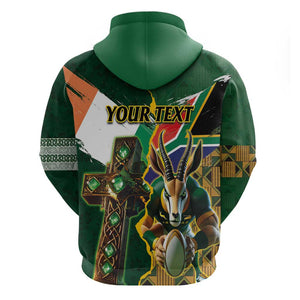 Personalized South Africa Versus Ireland Rugby Hoodie - Springbok Mascot, Celtic Cross Design