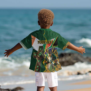 Personalized South Africa Versus Ireland Rugby Kid Hawaiian Shirt - Springbok Mascot, Celtic Cross Design