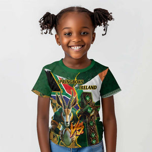 Personalized South Africa Versus Ireland Rugby Kid T shirt - Springbok Mascot, Celtic Cross Design