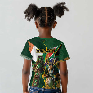 Personalized South Africa Versus Ireland Rugby Kid T shirt - Springbok Mascot, Celtic Cross Design