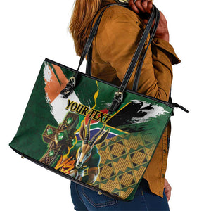 Personalized South Africa Versus Ireland Rugby Leather Tote Bag - Springbok Mascot, Celtic Cross Design