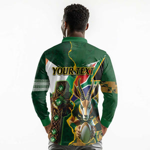 Personalized South Africa Versus Ireland Rugby Long Sleeve Polo Shirt - Springbok Mascot, Celtic Cross Design