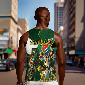 Personalized South Africa Versus Ireland Rugby Men Tank Top - Springbok Mascot, Celtic Cross Design