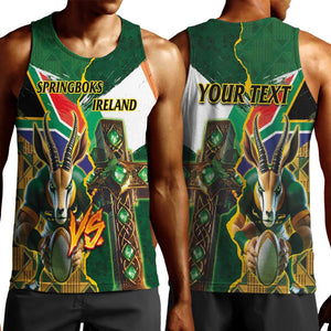 Personalized South Africa Versus Ireland Rugby Men Tank Top - Springbok Mascot, Celtic Cross Design