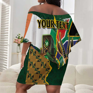 Personalized South Africa Versus Ireland Rugby Off Shoulder Short Dress - Springbok Mascot, Celtic Cross Design