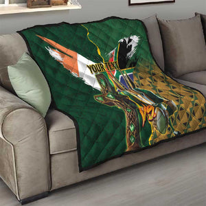 Personalized South Africa Versus Ireland Rugby Quilt - Springbok Mascot, Celtic Cross Design