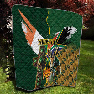 Personalized South Africa Versus Ireland Rugby Quilt - Springbok Mascot, Celtic Cross Design