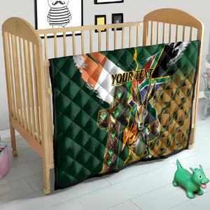 Personalized South Africa Versus Ireland Rugby Quilt - Springbok Mascot, Celtic Cross Design