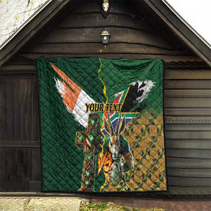 Personalized South Africa Versus Ireland Rugby Quilt - Springbok Mascot, Celtic Cross Design