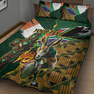 Personalized South Africa Versus Ireland Rugby Quilt Bed Set - Springbok Mascot, Celtic Cross Design