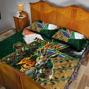 Personalized South Africa Versus Ireland Rugby Quilt Bed Set - Springbok Mascot, Celtic Cross Design