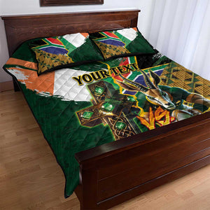 Personalized South Africa Versus Ireland Rugby Quilt Bed Set - Springbok Mascot, Celtic Cross Design