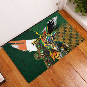 Personalized South Africa Versus Ireland Rugby Rubber Doormat - Springbok Mascot, Celtic Cross Design