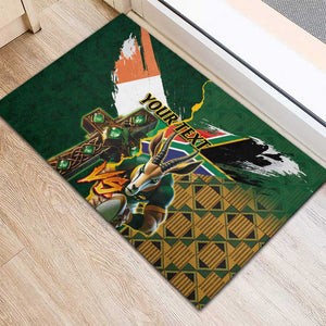 Personalized South Africa Versus Ireland Rugby Rubber Doormat - Springbok Mascot, Celtic Cross Design