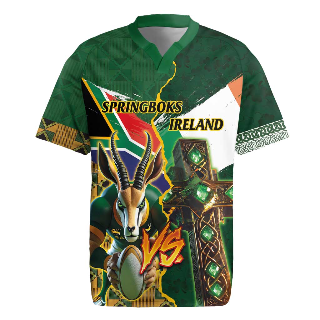 Personalized South Africa Versus Ireland Rugby Rugby Jersey - Springbok Mascot, Celtic Cross Design