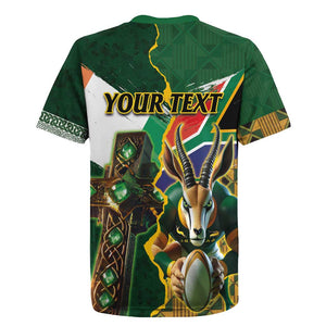 Personalized South Africa Versus Ireland Rugby Rugby Jersey - Springbok Mascot, Celtic Cross Design