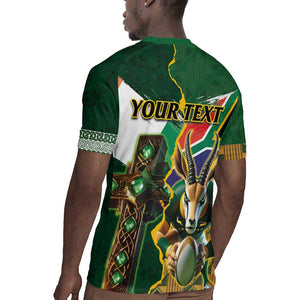 Personalized South Africa Versus Ireland Rugby Rugby Jersey - Springbok Mascot, Celtic Cross Design