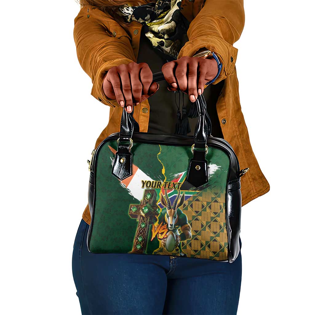 Personalized South Africa Versus Ireland Rugby Shoulder Handbag - Springbok Mascot, Celtic Cross Design