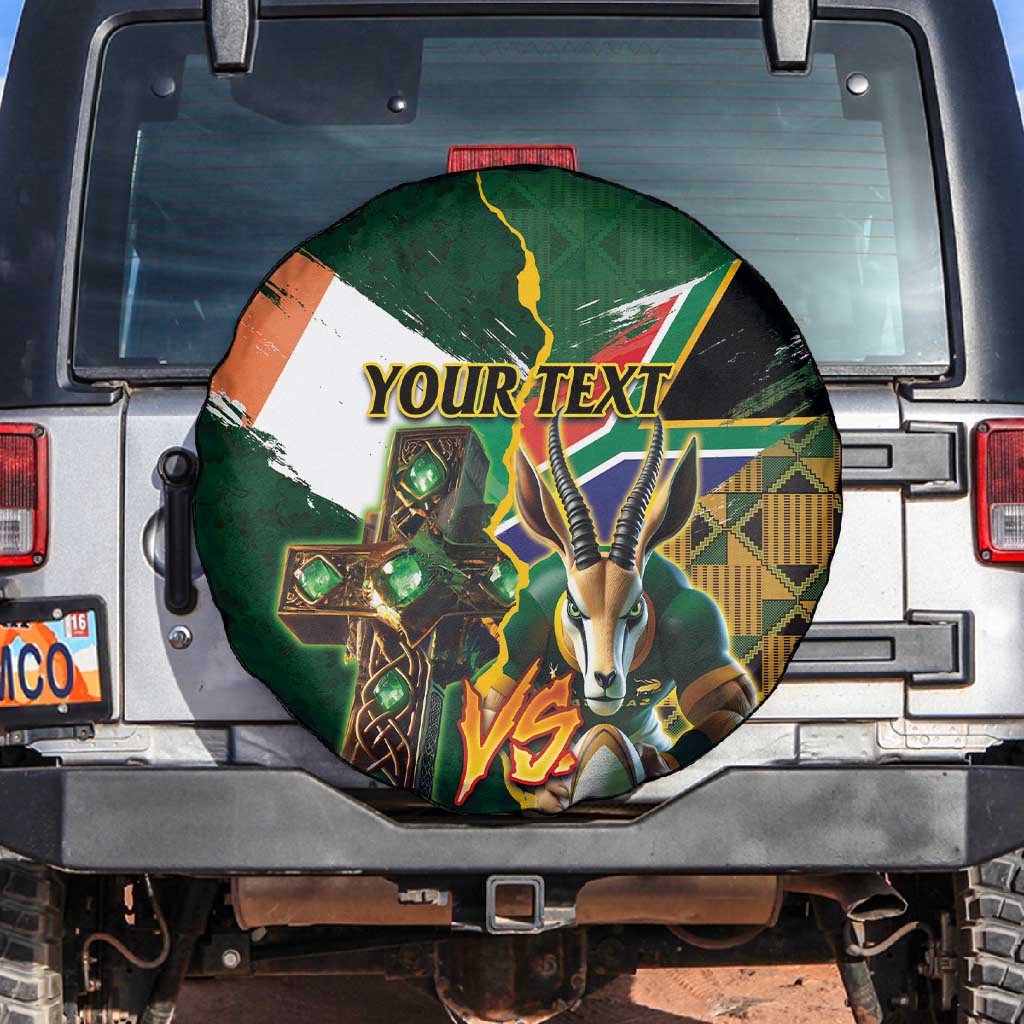 Personalized South Africa Versus Ireland Rugby Spare Tire Cover - Springbok Mascot, Celtic Cross Design