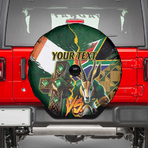 Personalized South Africa Versus Ireland Rugby Spare Tire Cover - Springbok Mascot, Celtic Cross Design